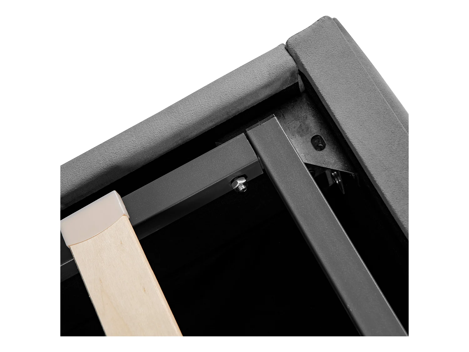 Lit coffre en velours avec sommier à lattes + tête de lit réglable - 160x200cm - Gris