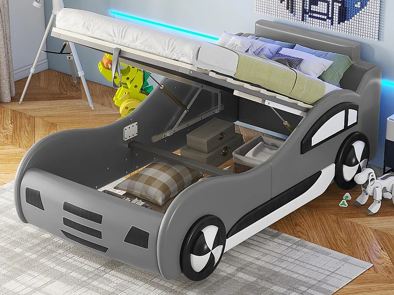 Autobett – Kofferraumbett aus Kunstleder 90 x 200 cm mit Lattenrost – Grau