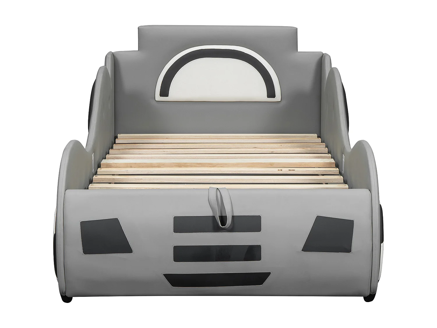 Lit voiture - lit coffre en similicuir 90x200cm avec sommier à lattes - Gris