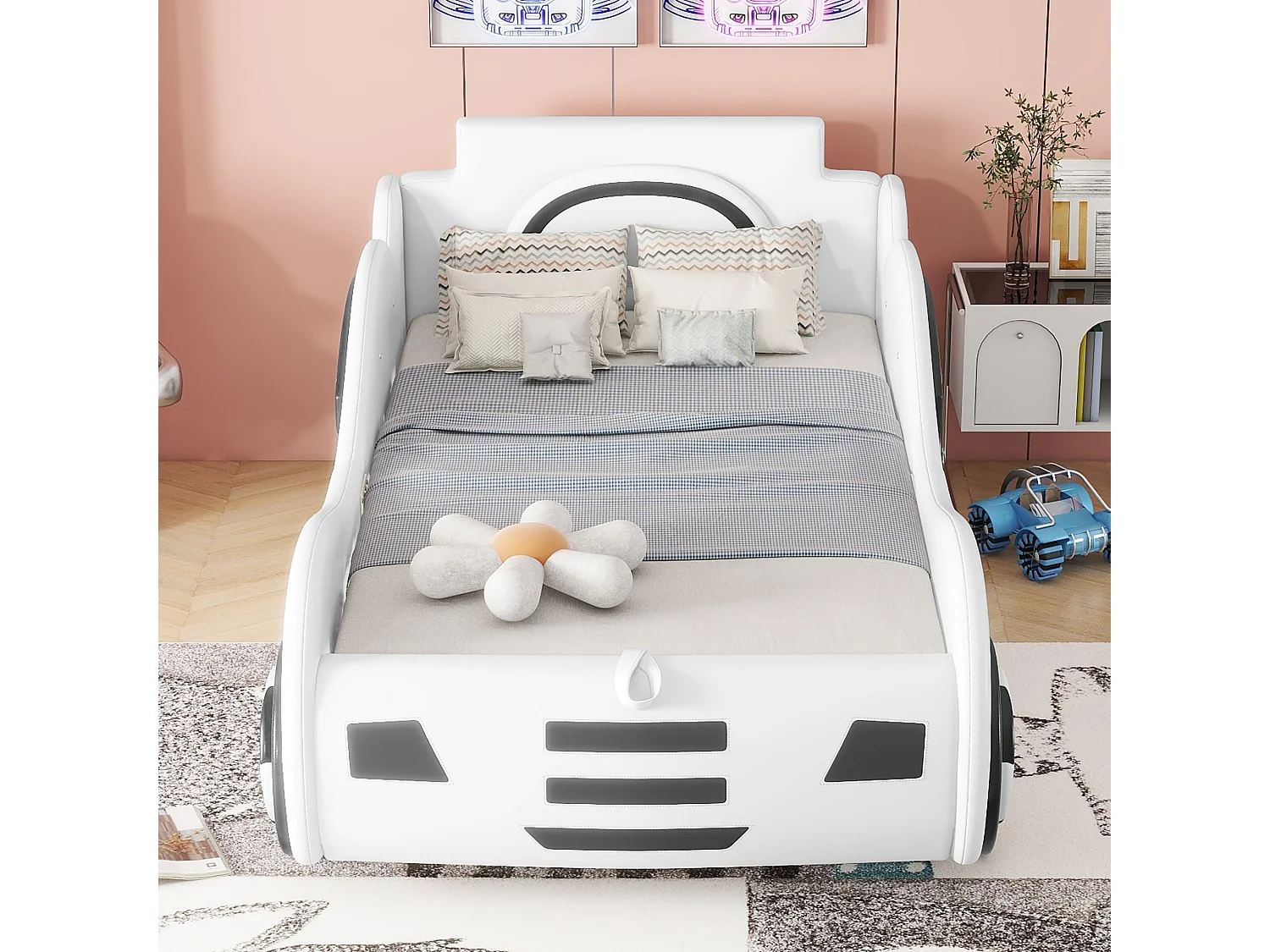 Cama para coche - Cama baúl de piel sintética 90x200 cm con somier - Blanco
