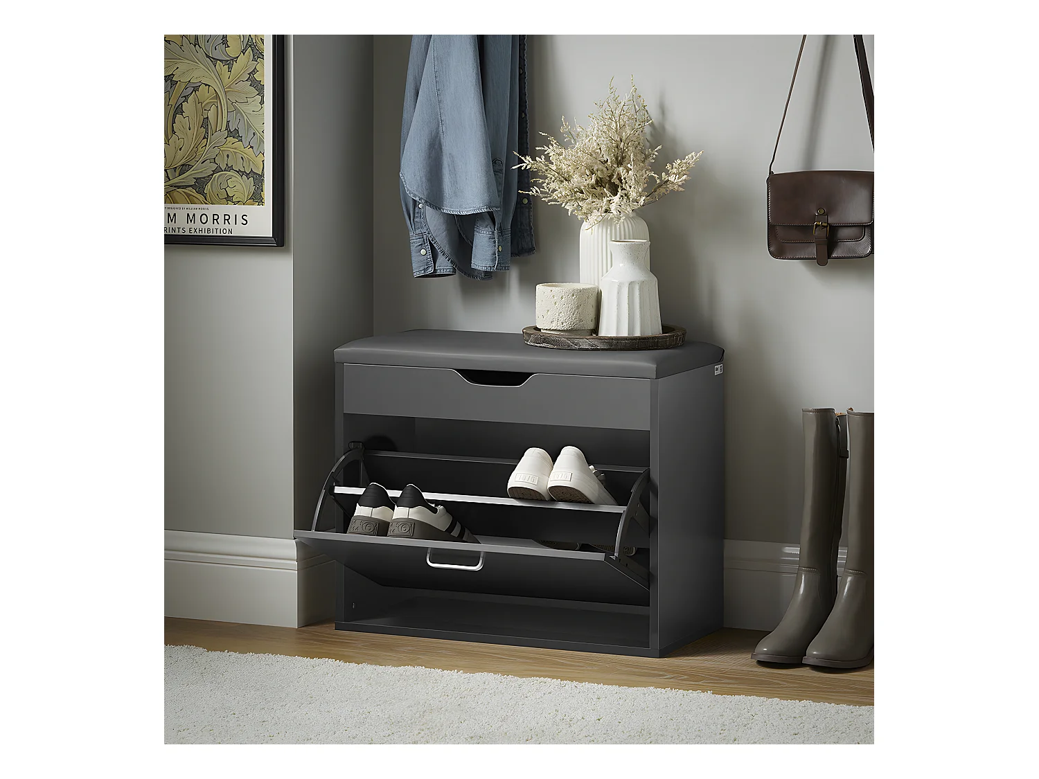 Ławka na buty z siedziskiem i pojemnik Szary FSR95-HG