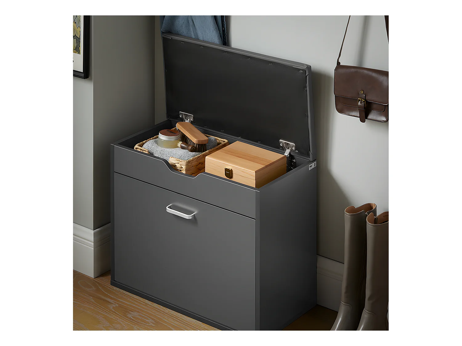 Ławka na buty z siedziskiem i pojemnik Szary FSR95-HG