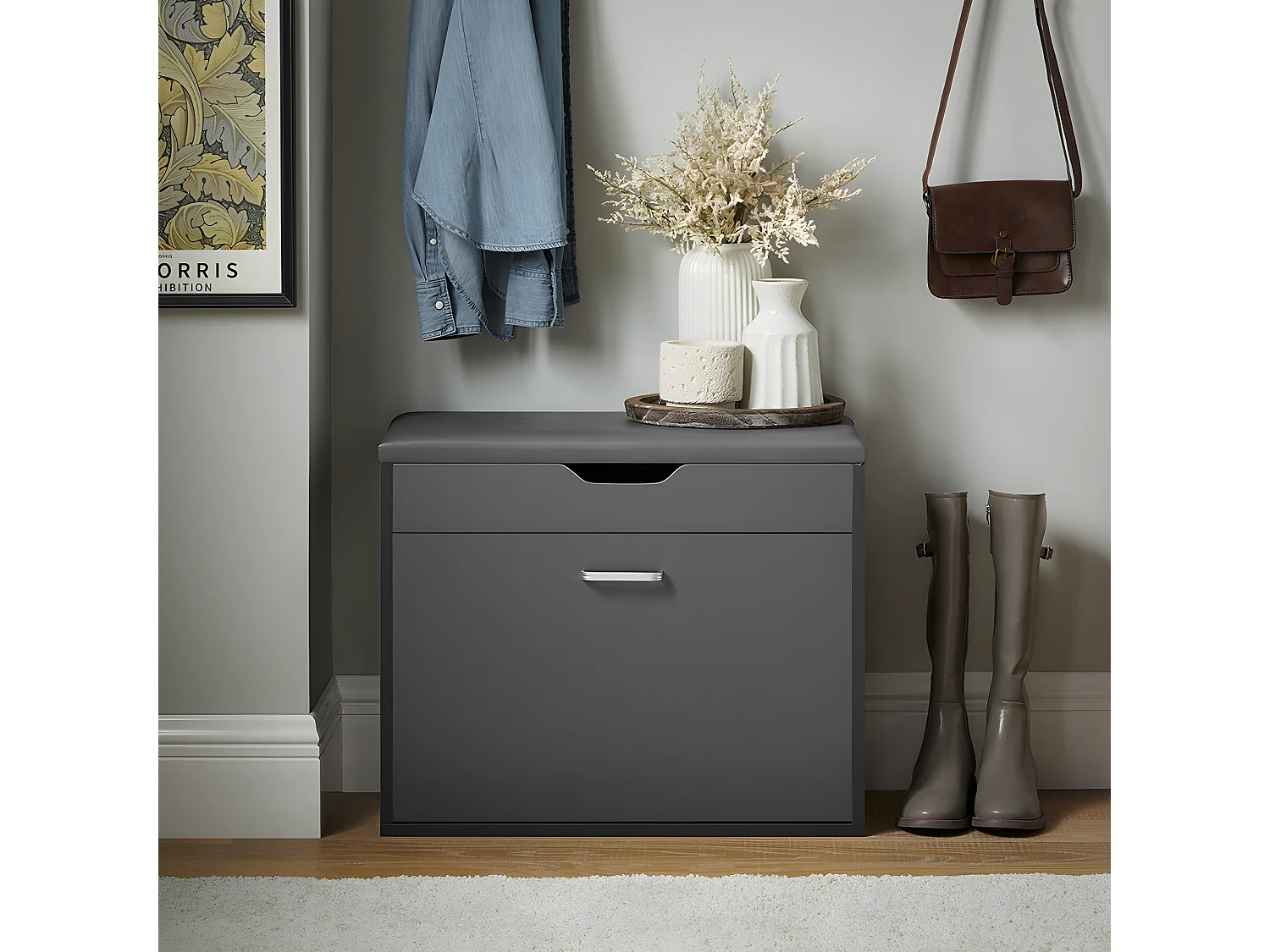 SoBuy Banc à Chaussures Meuble Chaussures Commode à Chaussures Meuble d’entrée 1 abattant avec Assise Rabattable Coussin Rembourrée – 60x30x50 cm, FSR95-HG