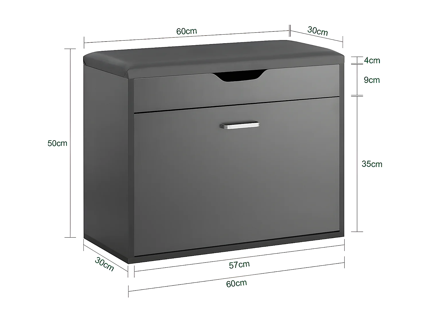 SoBuy Banc à Chaussures Meuble Chaussures Commode à Chaussures Meuble d’entrée 1 abattant avec Assise Rabattable Coussin Rembourrée – 60x30x50 cm, FSR95-HG