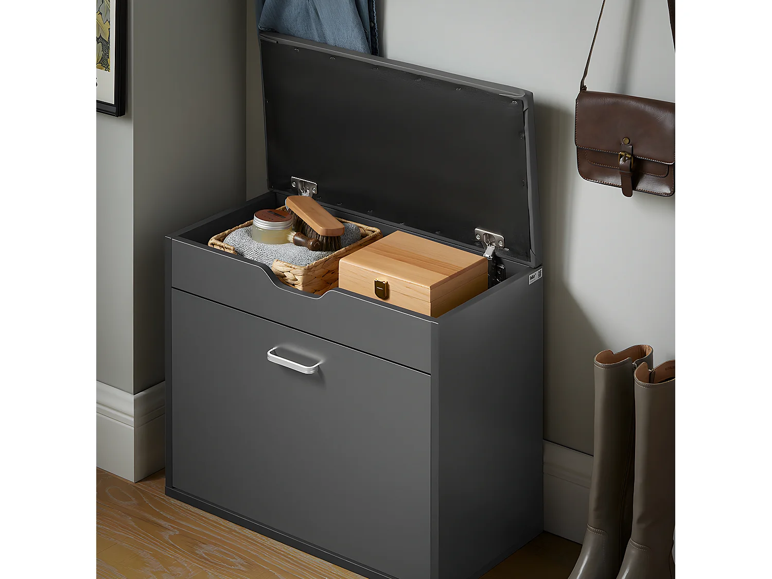 SoBuy Banc à Chaussures Meuble Chaussures Commode à Chaussures Meuble d’entrée 1 abattant avec Assise Rabattable Coussin Rembourrée – 60x30x50 cm, FSR95-HG