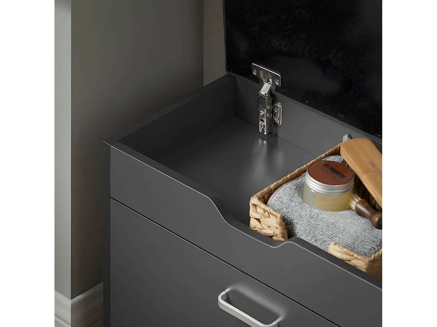 SoBuy Banc à Chaussures Meuble Chaussures Commode à Chaussures Meuble d’entrée 1 abattant avec Assise Rabattable Coussin Rembourrée – 60x30x50 cm, FSR95-HG