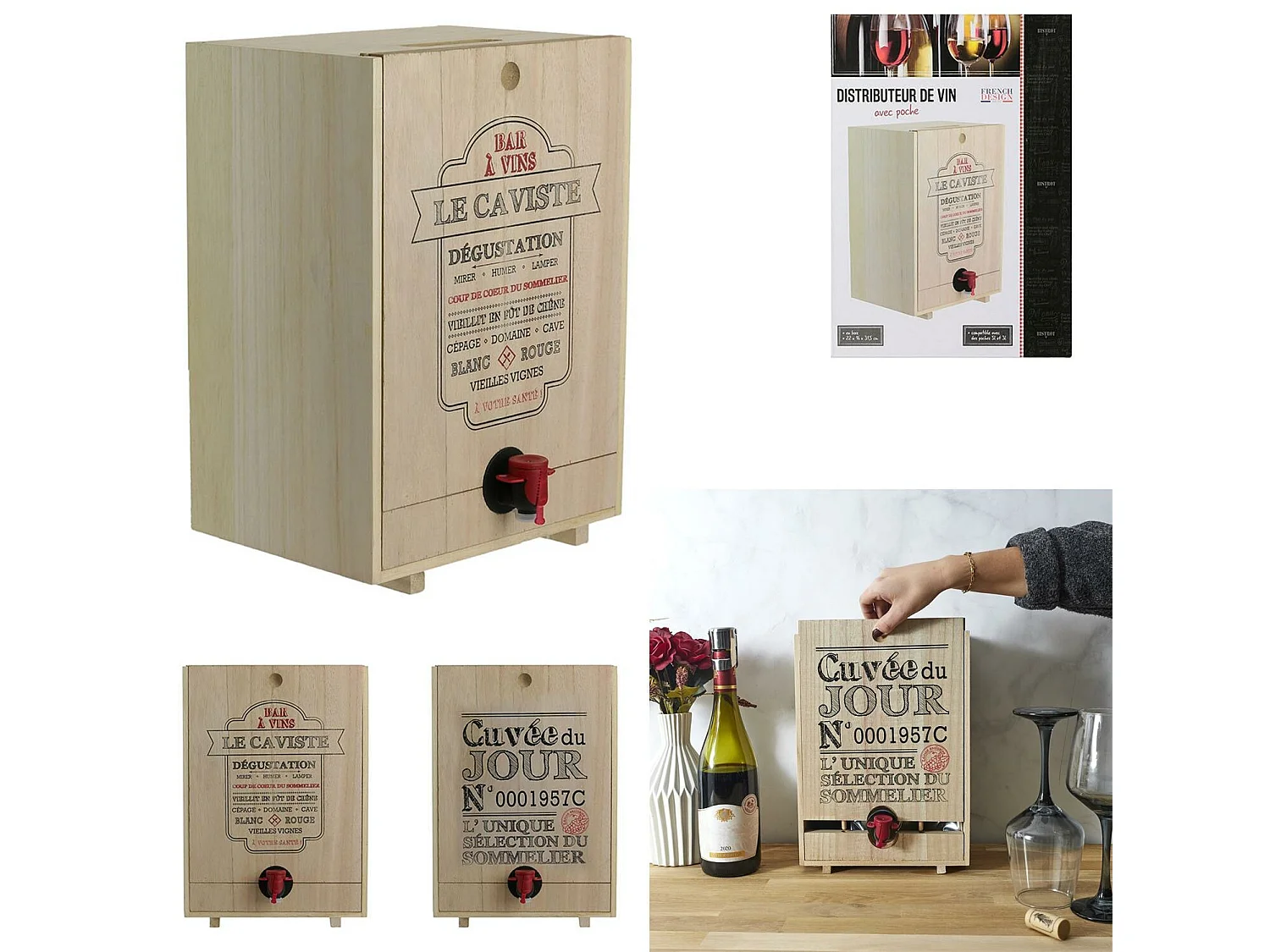 5-Liter-Holzweinverteiler mit Bistro-Design und abnehmbarer Platte