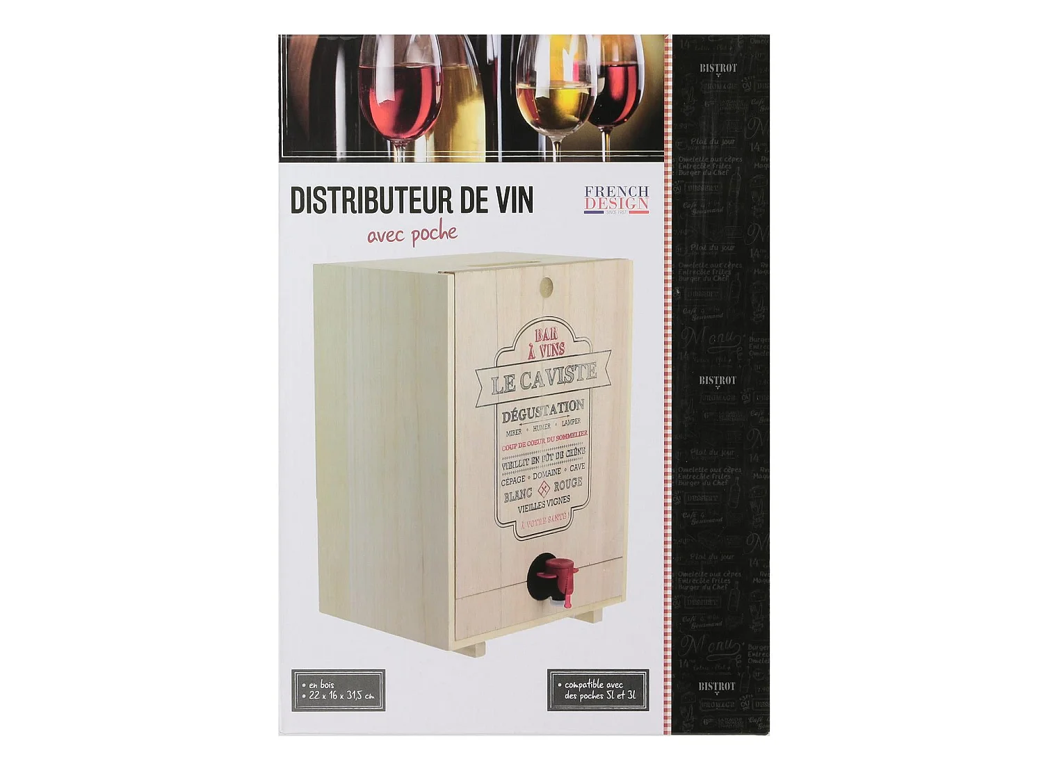 Distributeur de vin en bois 5 litres avec design bistrot et planche amovible