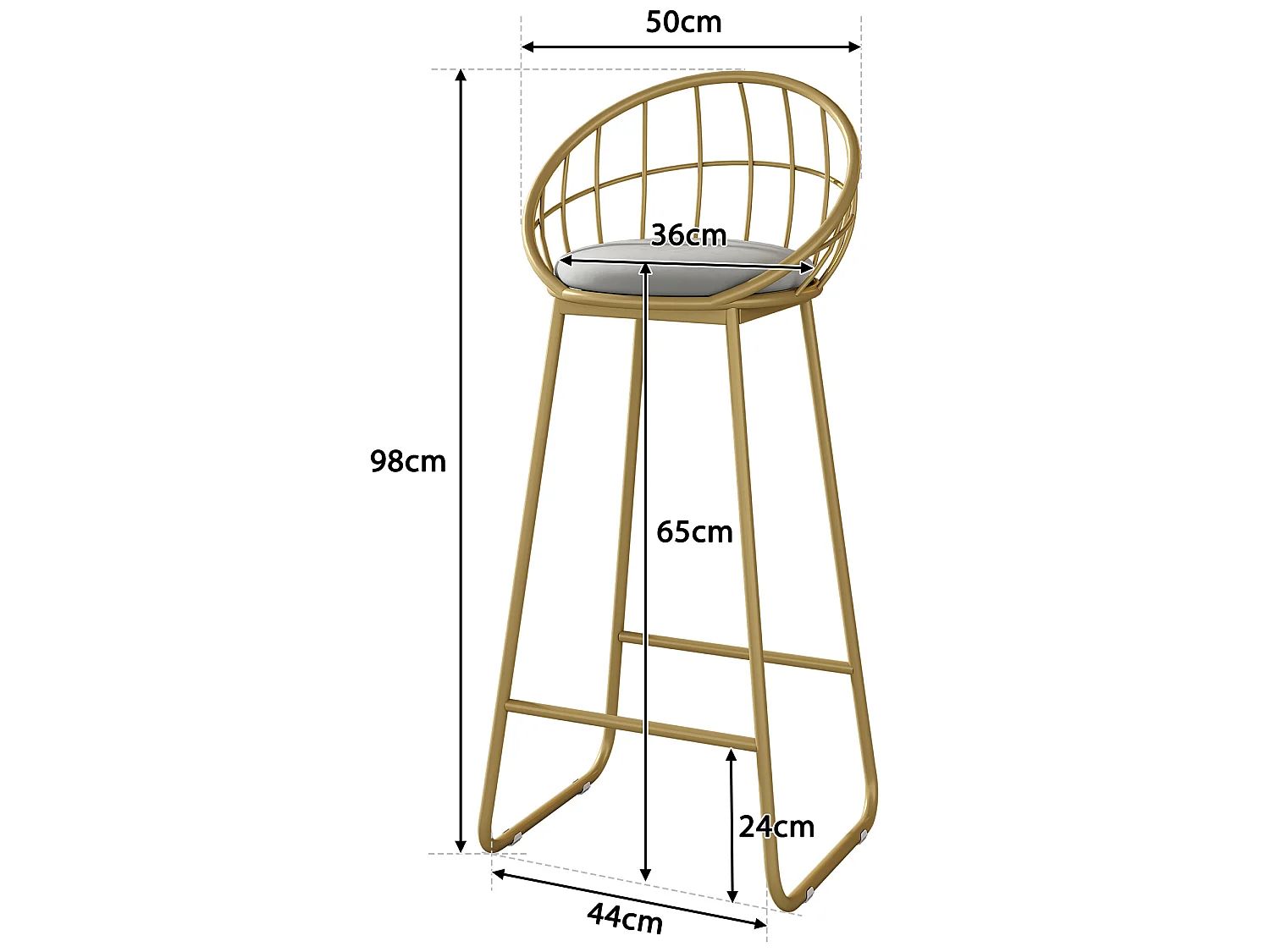Ensemble “Mange Debout”：Table de bar et 4 Tabourets - structure en métal - Doré