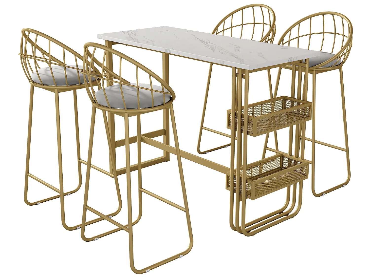 „Eat Standing“-Set: Bartisch und 2 Hocker – Metallstruktur – Gold