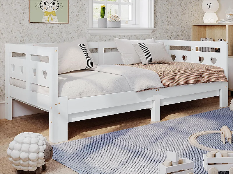 Ausziehbett aus massivem Kiefernholz – 90(180)x200cm – mit Lattenrost – Natur