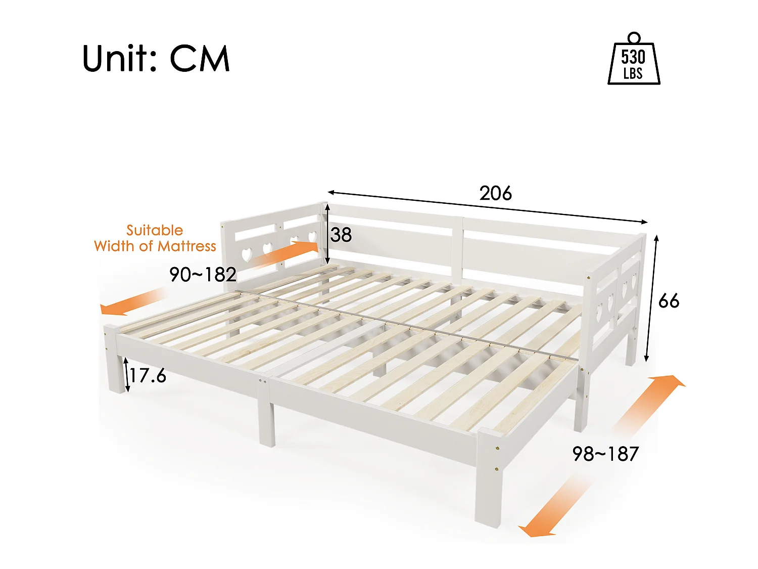 massief grenen onderschuifbed - 90(180)x200cm - met lattenbodem - Naturel