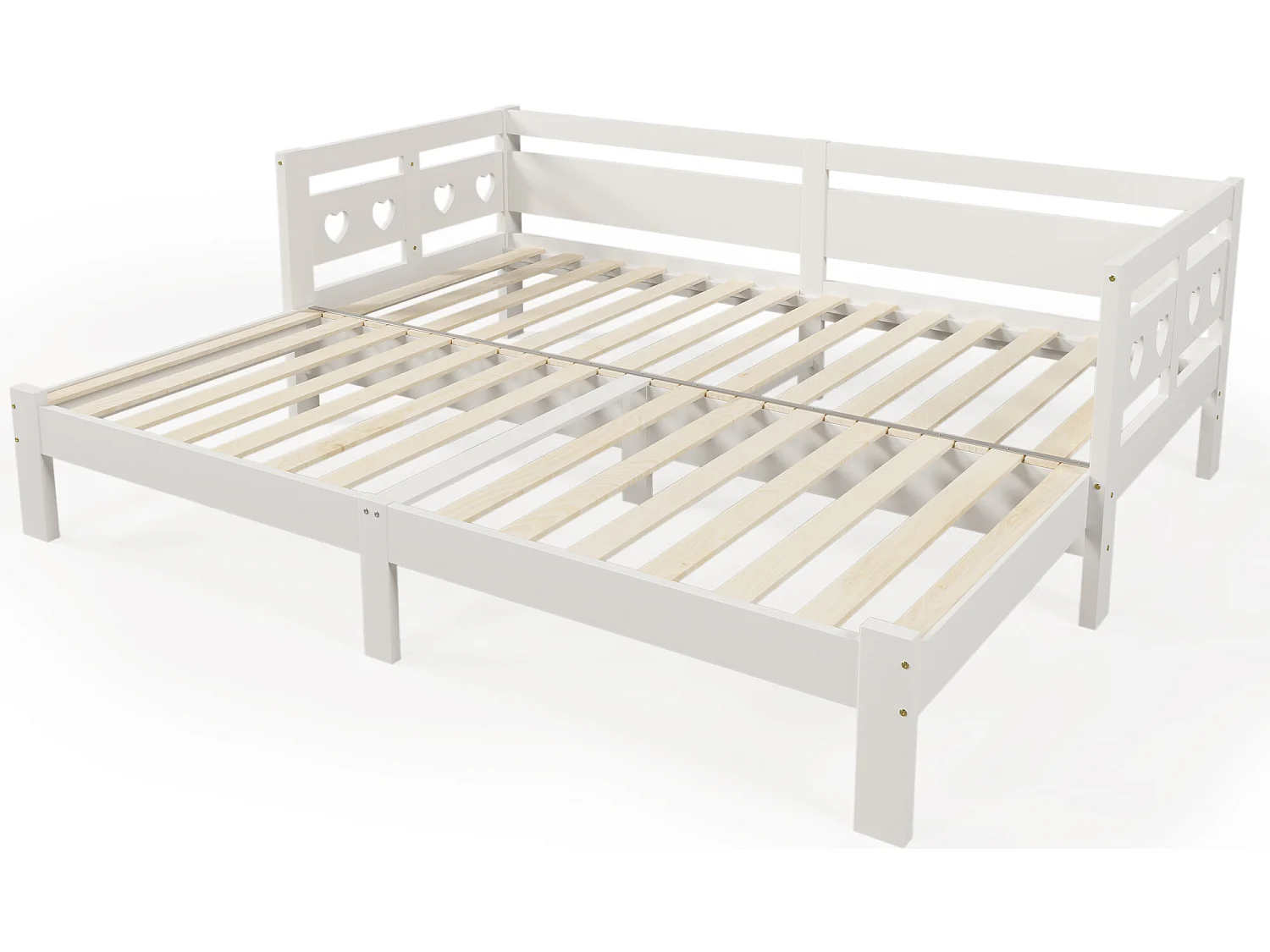 lit gigogne en pin massif - 90(180)x200cm  - avec sommier à lattes - Blanc