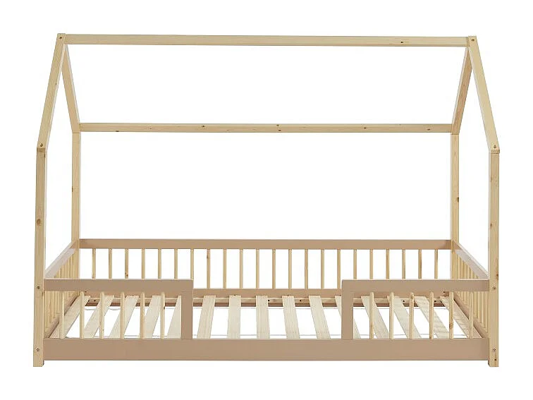 Lit cabane avec barrières TINY pin et rose 90x190cm sommier inclus