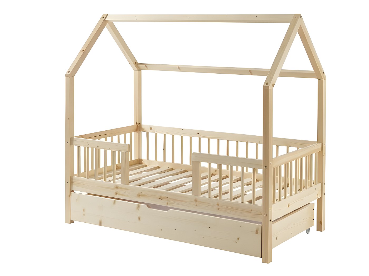 Lit cabane avec barrière et tiroir Safari Beige 70x140 - Laïba Kids