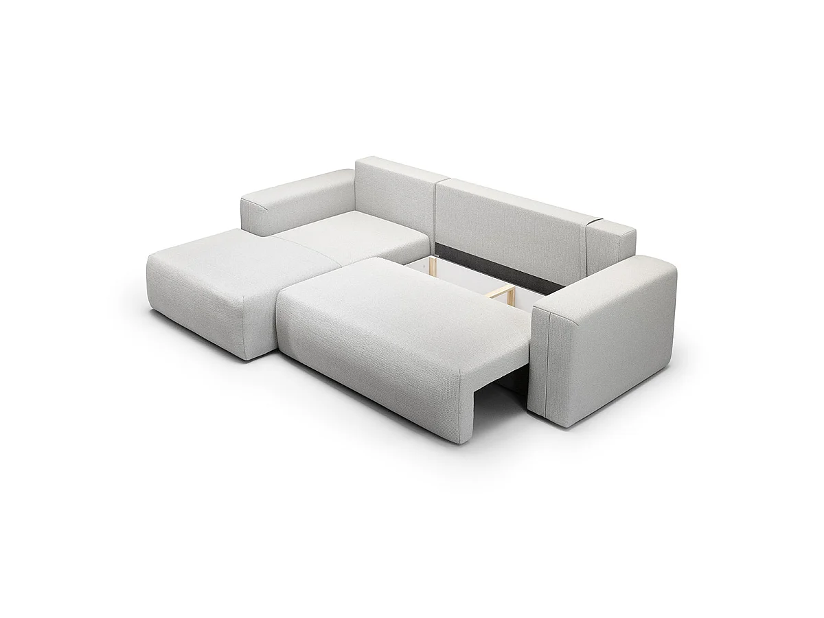 Canapé d'angle convertible 3 places en tissu gris clair BLISS