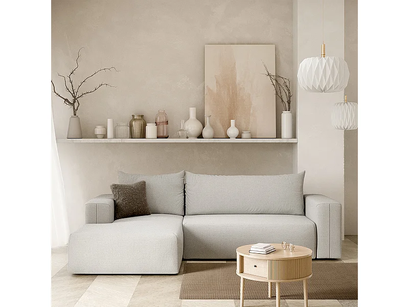 Canapé d'angle convertible gauche 3 places coffre Bliss Gris clair