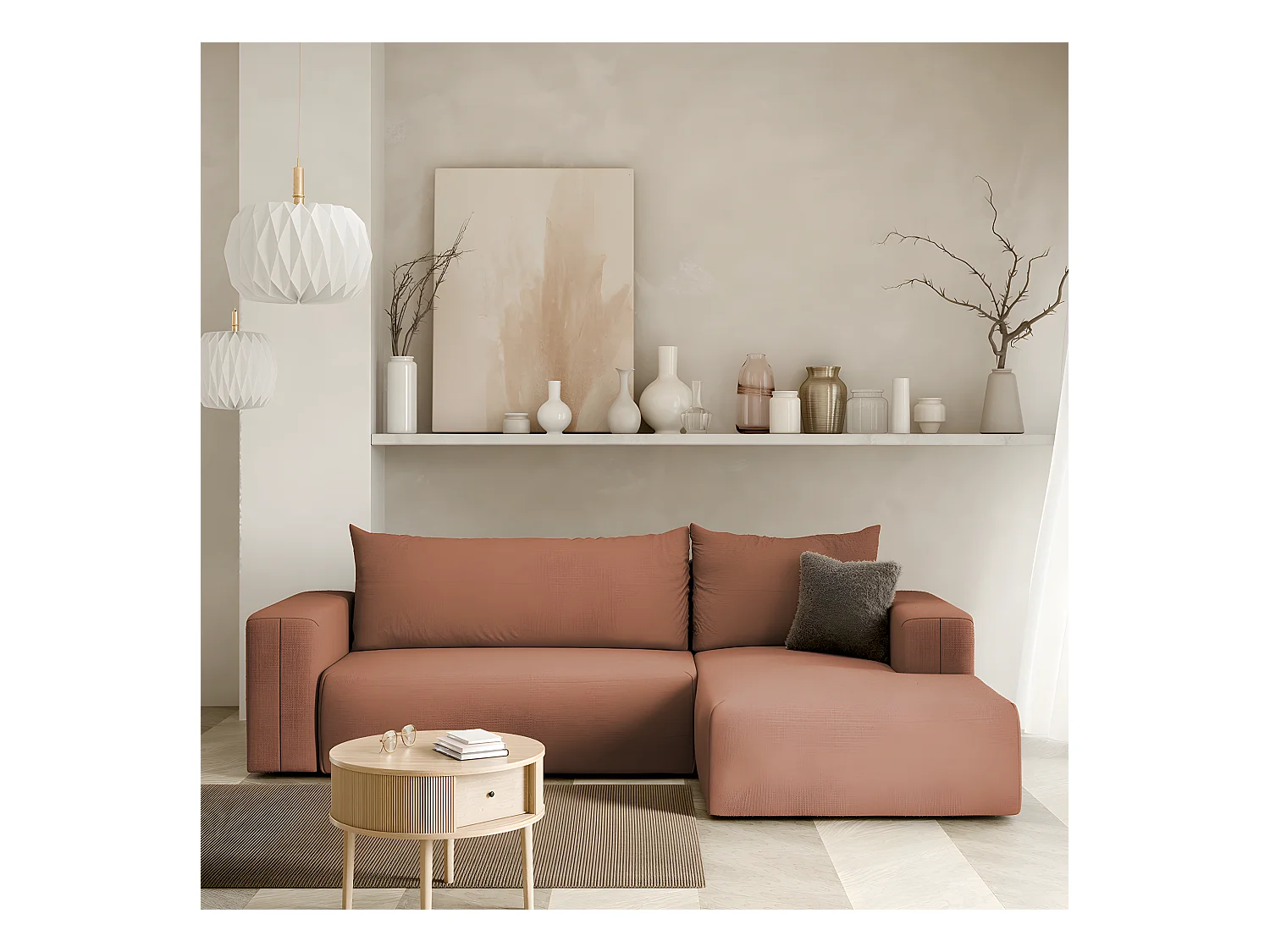 Canapé d'angle convertible droite 3 places coffre Bliss Cuivre