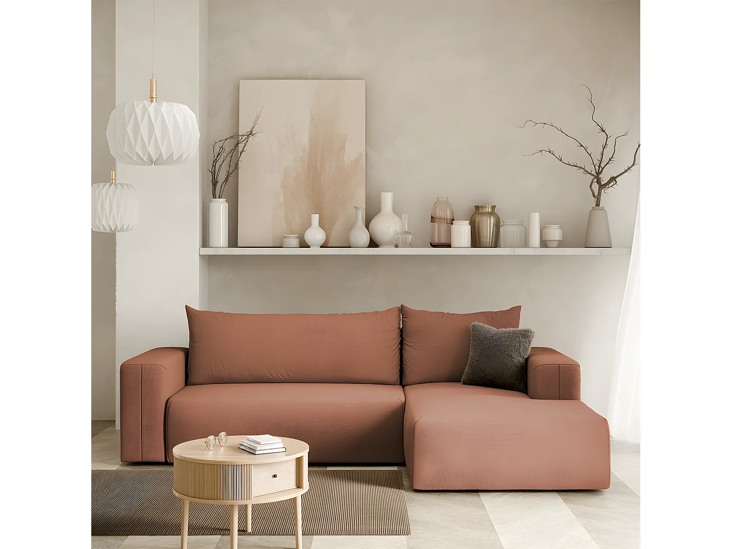 Canapé d'angle convertible droite 3 places coffre Bliss Cuivre