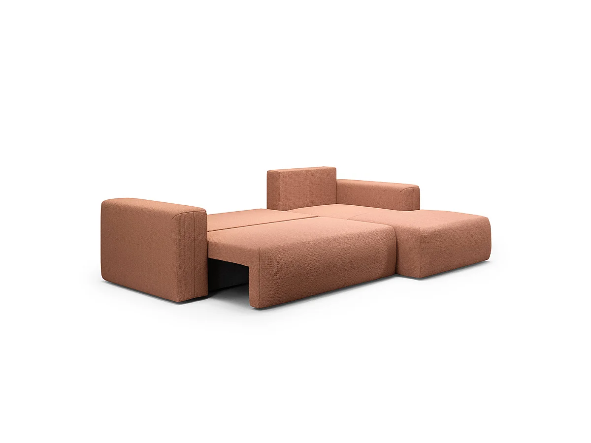 Canapé d'angle convertible 3 places avec coffre en tissu cuivré
