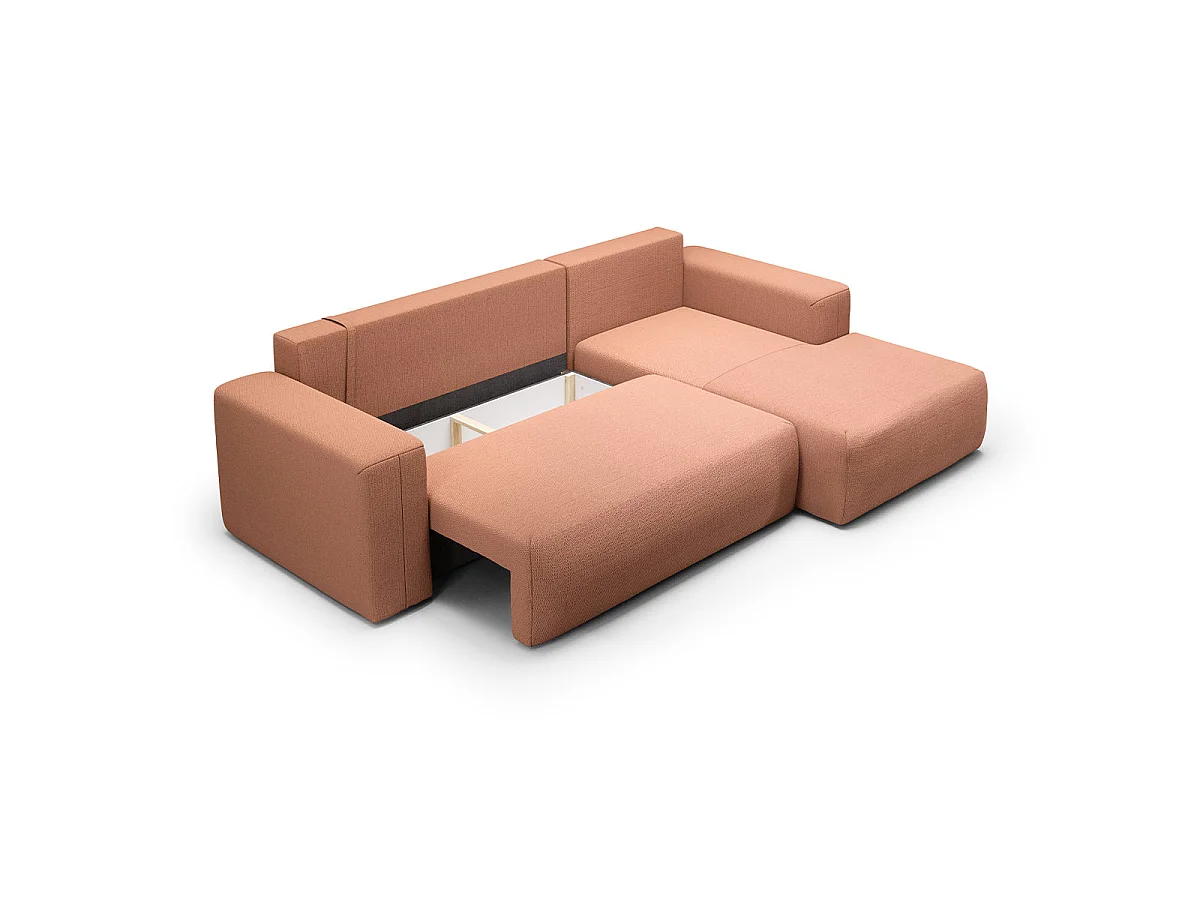 Canapé d'angle convertible 3 places avec coffre en tissu cuivré