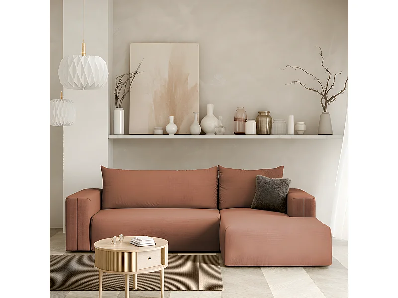 Canapé d'angle convertible droite 3 places coffre Bliss Cuivre