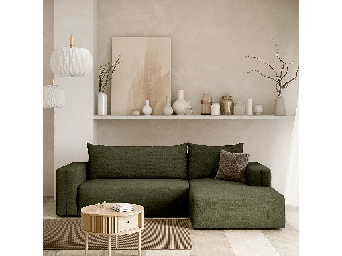 Canapé d'angle convertible droite 3 places coffre Bliss Vert Sapin