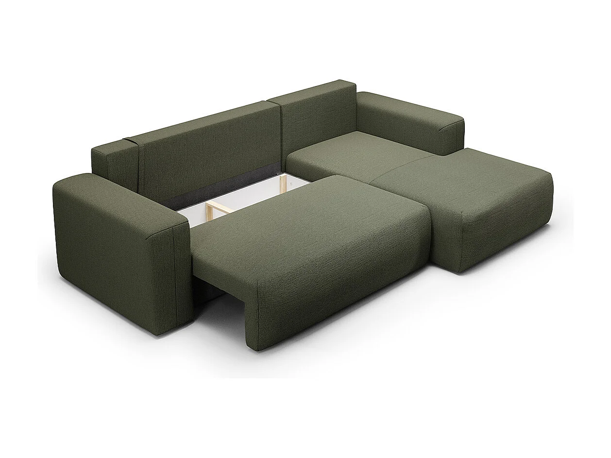 Canapé d'angle convertible droite 3 places coffre Bliss Vert Sapin