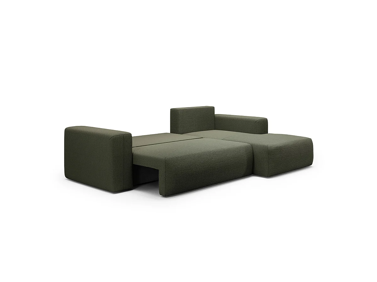 Canapé d'angle convertible 3 places avec coffre en tissu vert