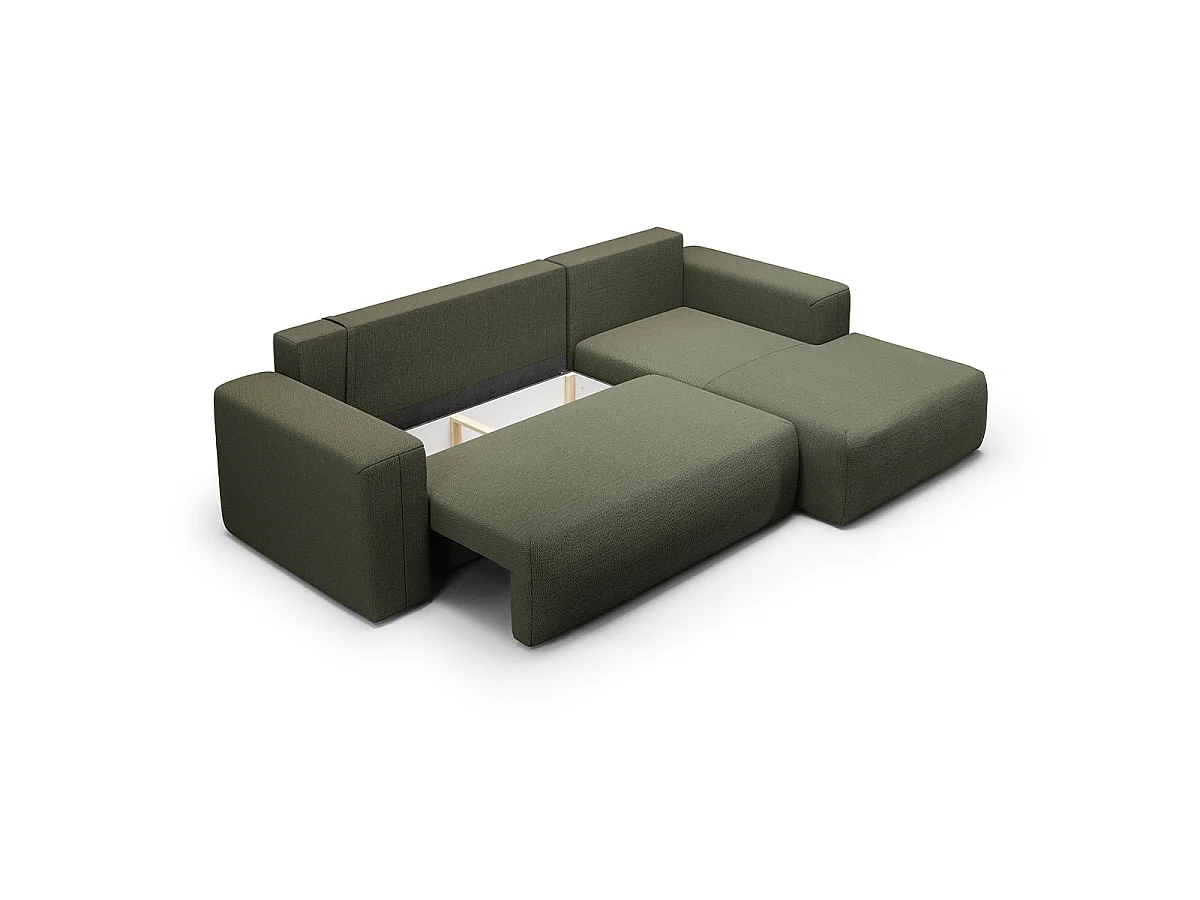 Canapé d'angle convertible 3 places avec coffre en tissu vert