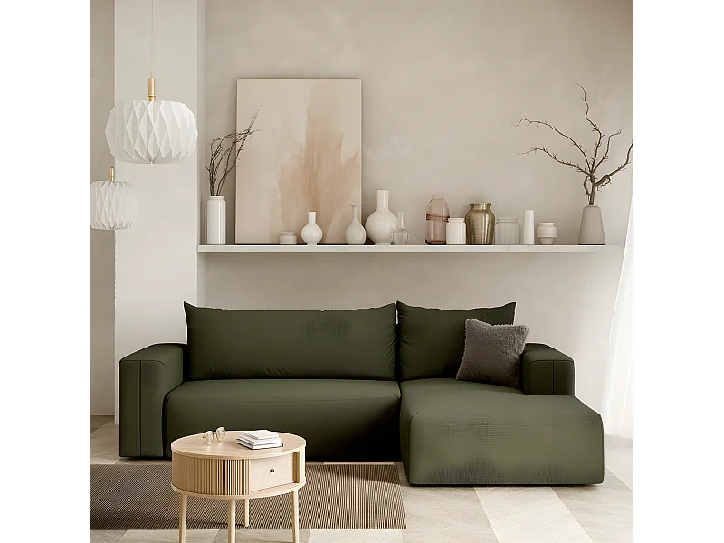 Canapé d'angle convertible droite 3 places coffre Bliss Vert Sapin