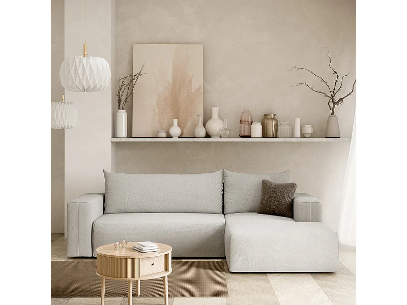 Canapé d'angle convertible droite 3 places coffre Bliss Gris clair