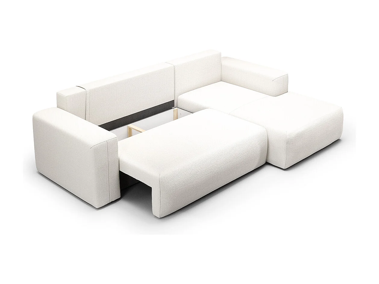 Canapé d'angle convertible droite 3 places coffre Bliss Blanc Cassé