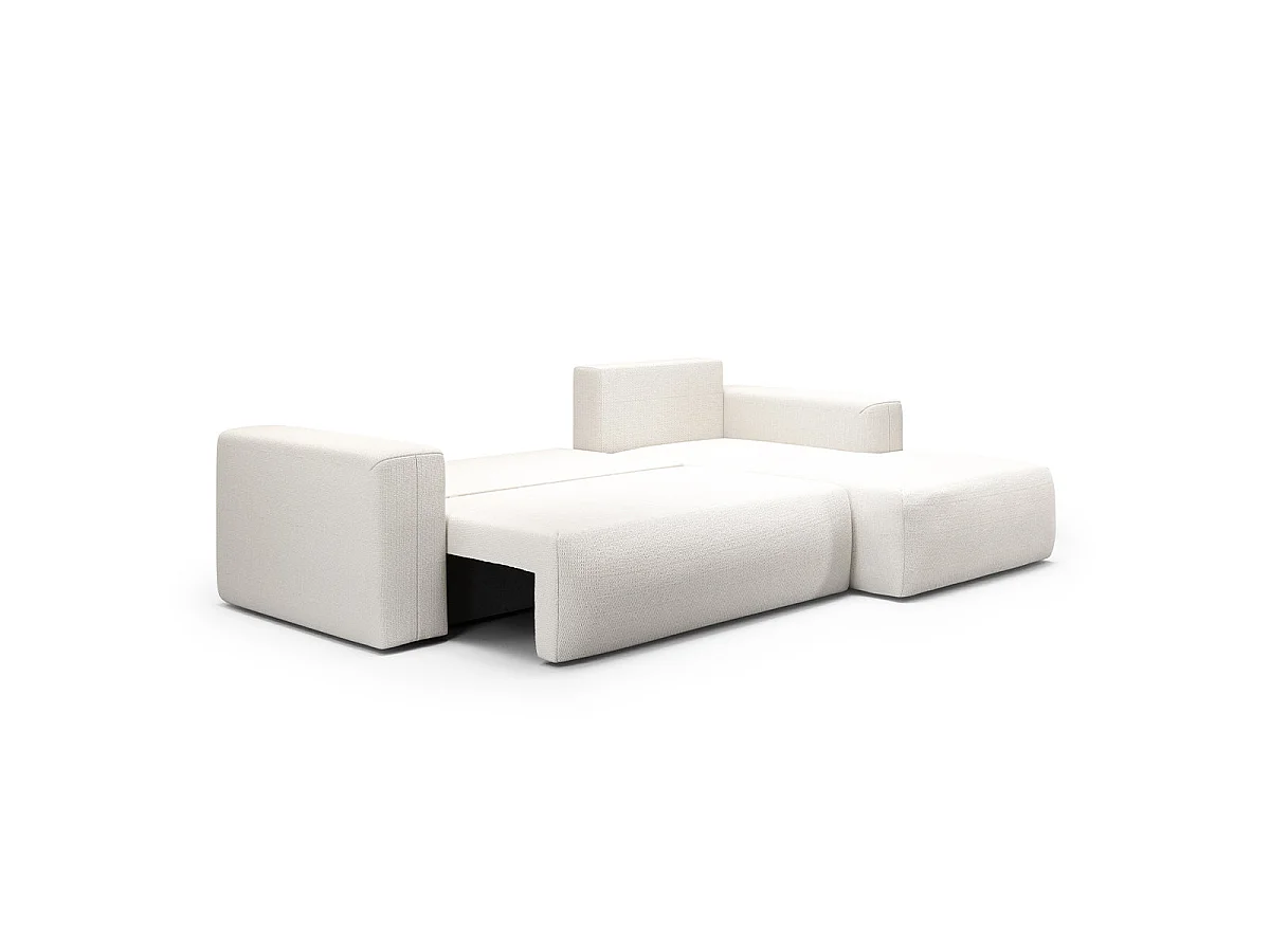 Canapé d'angle convertible 3 places en tissu blanc casse BLISS