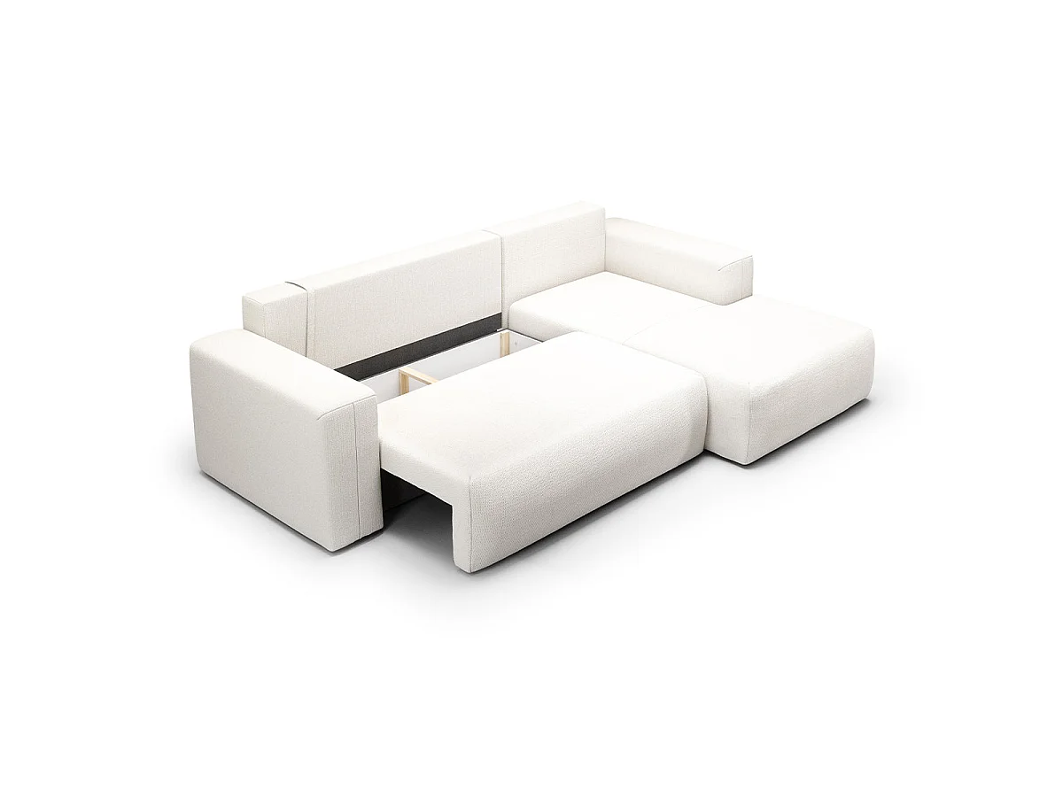 Canapé d'angle convertible 3 places en tissu blanc casse BLISS