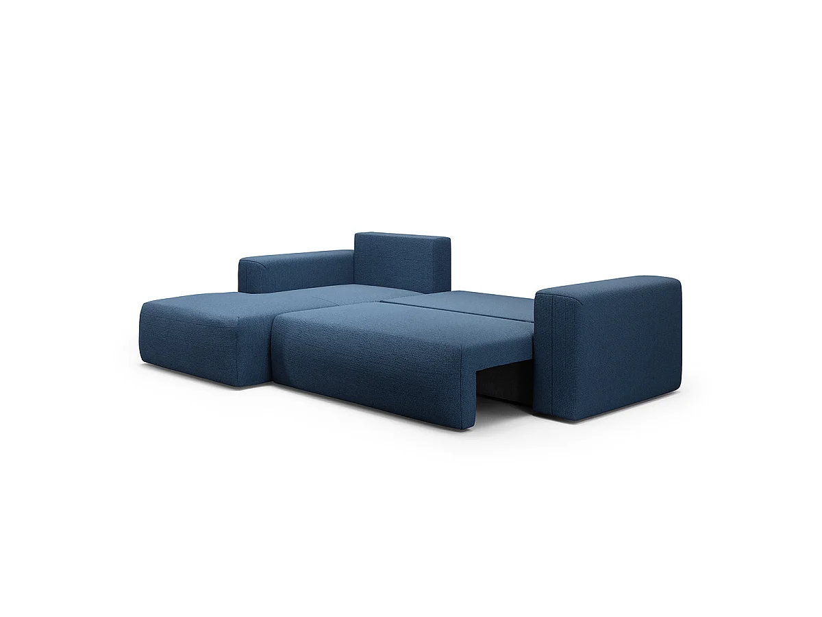 Canapé d'angle convertible 3 places avec coffre en tissu bleu