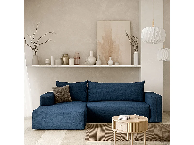 Canapé d'angle convertible gauche 3 places coffre Bliss Bleu