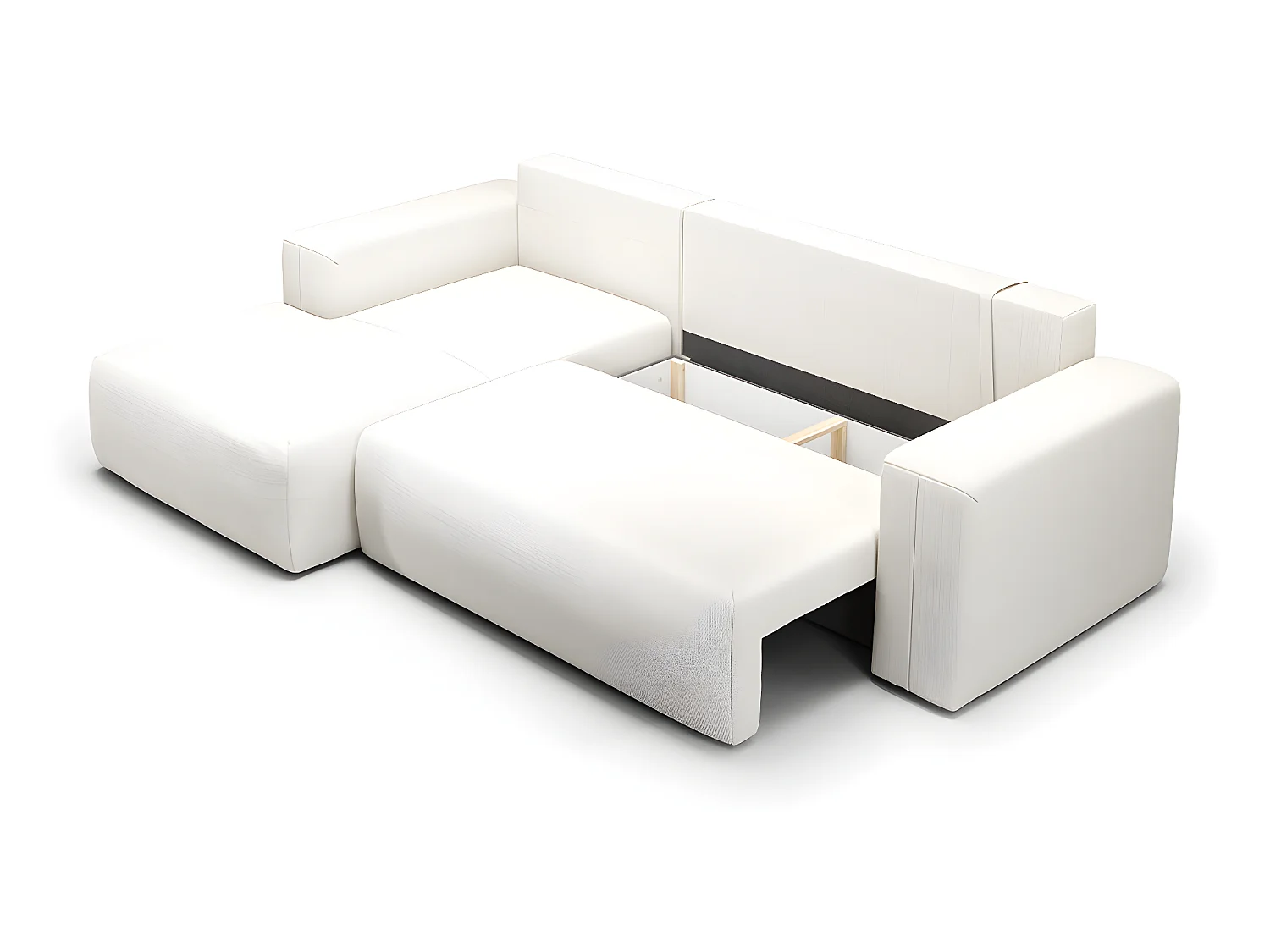 Canapé d'angle convertible gauche 3 places coffre Bliss Blanc Cassé