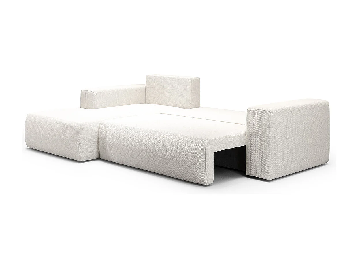 Canapé d'angle convertible gauche 3 places coffre Bliss Blanc Cassé