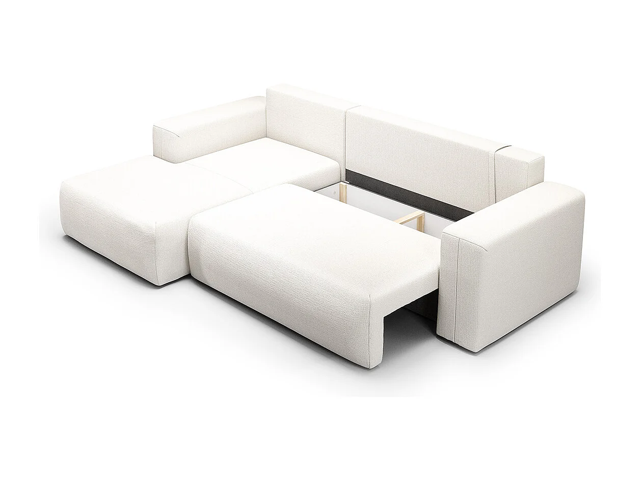 Canapé d'angle convertible gauche 3 places coffre Bliss Blanc Cassé