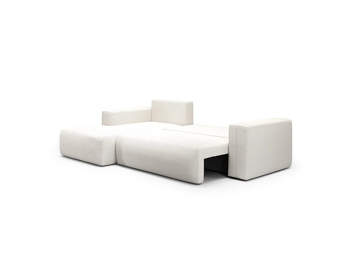 Canapé d'angle convertible 3 places en tissu blanc casse BLISS