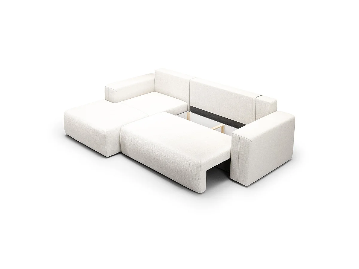 Canapé d'angle convertible 3 places en tissu blanc casse BLISS