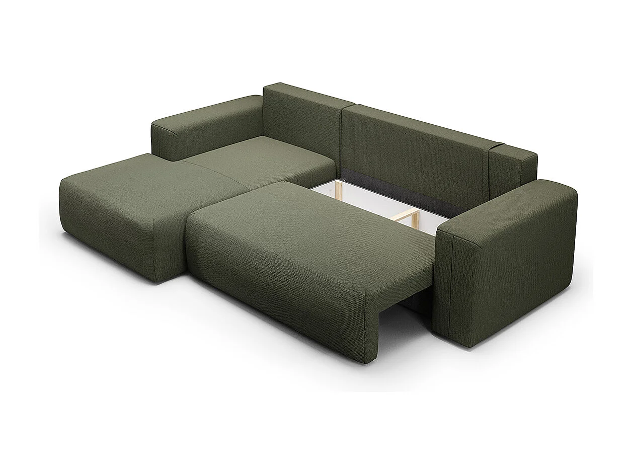 Canapé d'angle convertible gauche 3 places coffre Bliss Vert Sapin