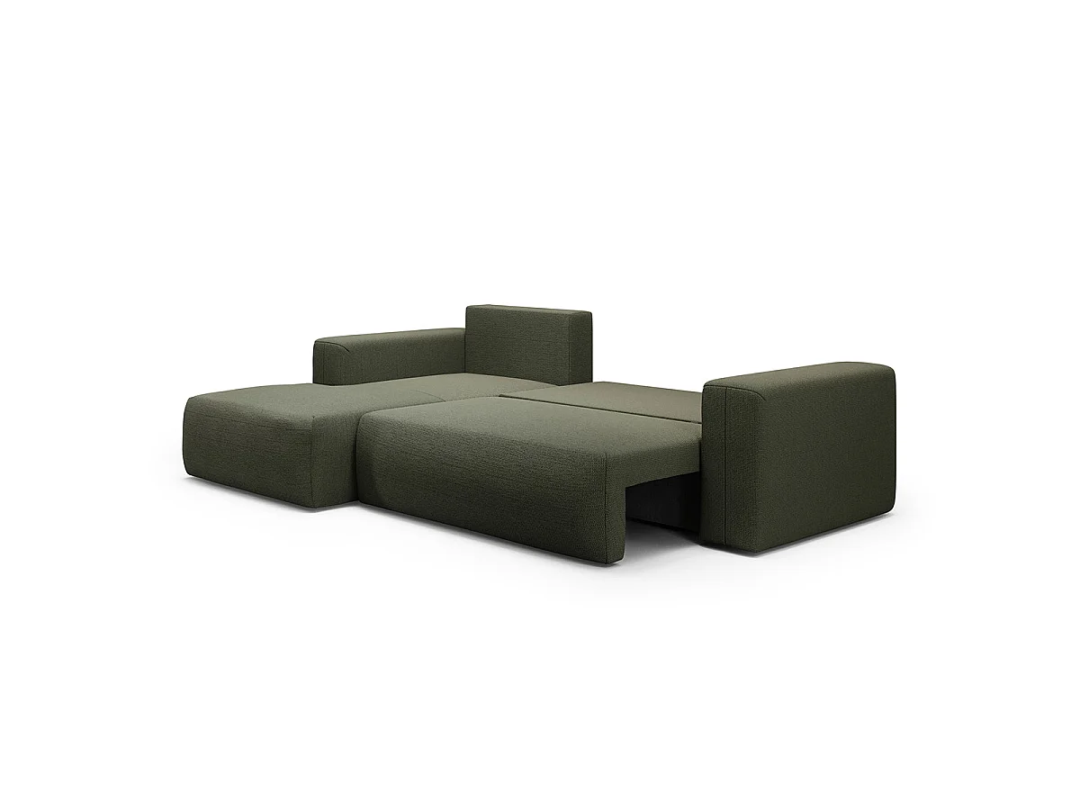 Canapé d'angle convertible 3 places avec coffre en tissu vert