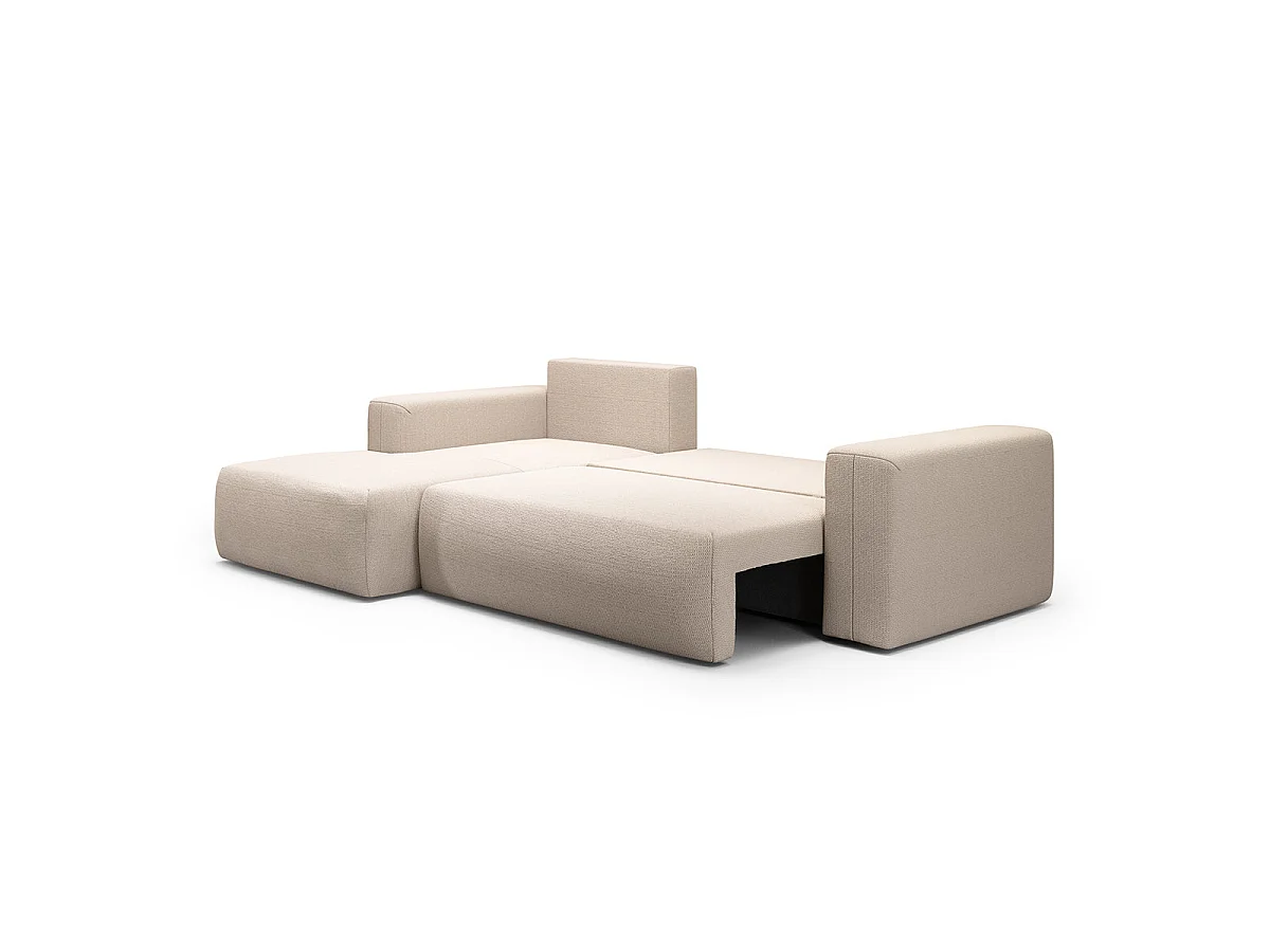 Canapé d'angle convertible 3 places avec coffre en tissu beige