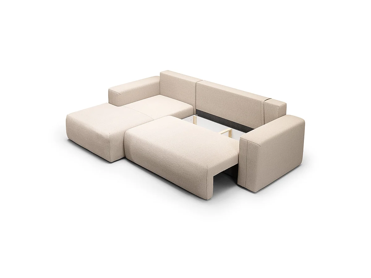 Canapé d'angle convertible 3 places avec coffre en tissu beige