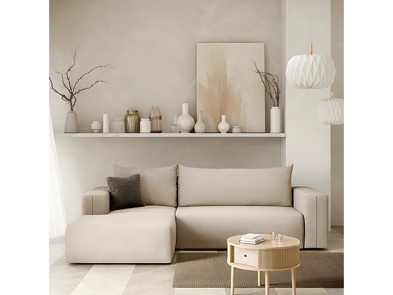 Canapé d'angle convertible gauche 3 places coffre Bliss Beige