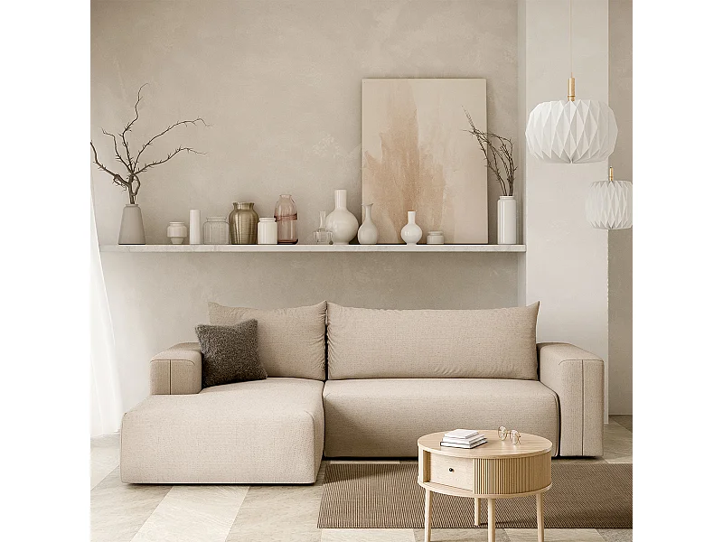 Canapé d'angle convertible gauche 3 places coffre Bliss Beige