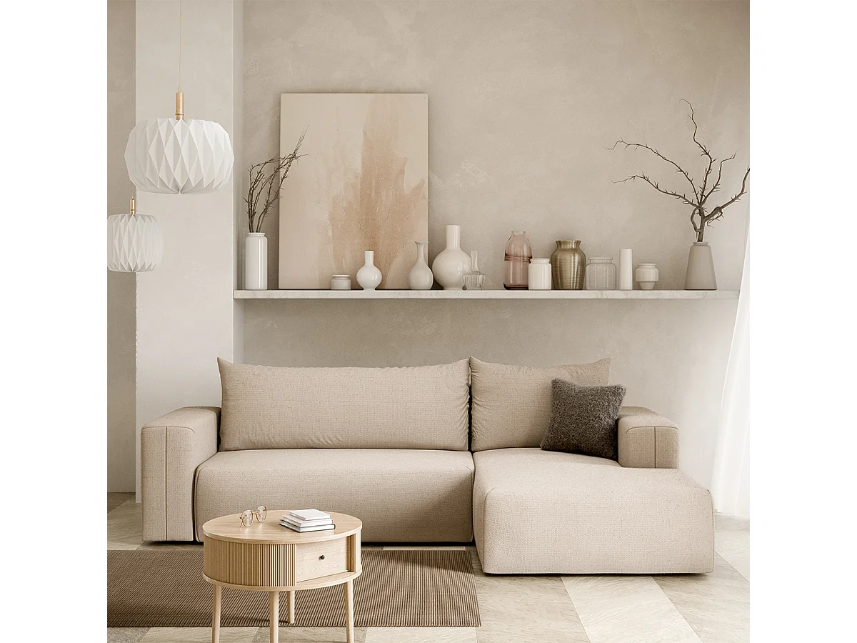 Canapé d'angle convertible droite 3 places coffre Bliss Beige