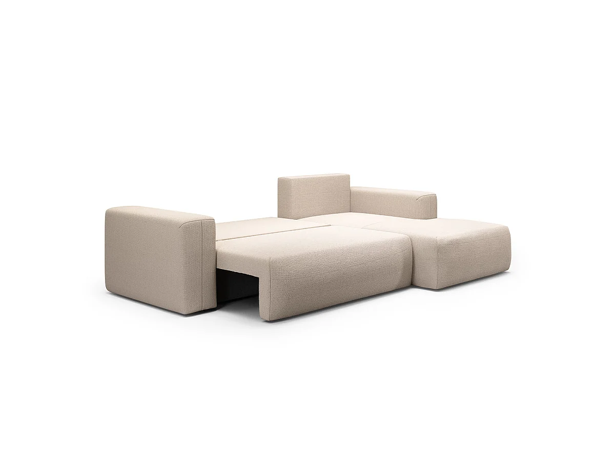 Canapé d'angle convertible 3 places avec coffre en tissu beige